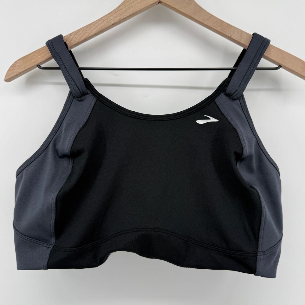 Brooks Moving Comfort Fiona Wireless Sports Bra Black Gray 40D Hook Loop 350064